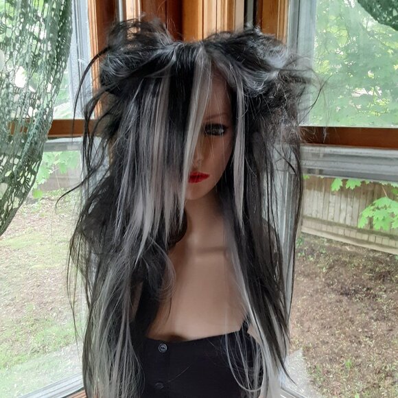 Emo gothic scene wig gray and black bat nest wig human hair blend with synthetic - Picture 4 of 7
